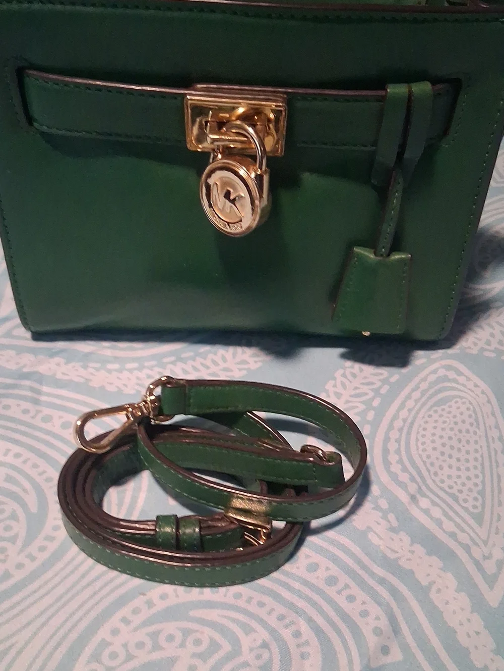 Michael Kors Emerald Green Leather Small Satchel w/Goldtone Lock & Key  (NWOT)